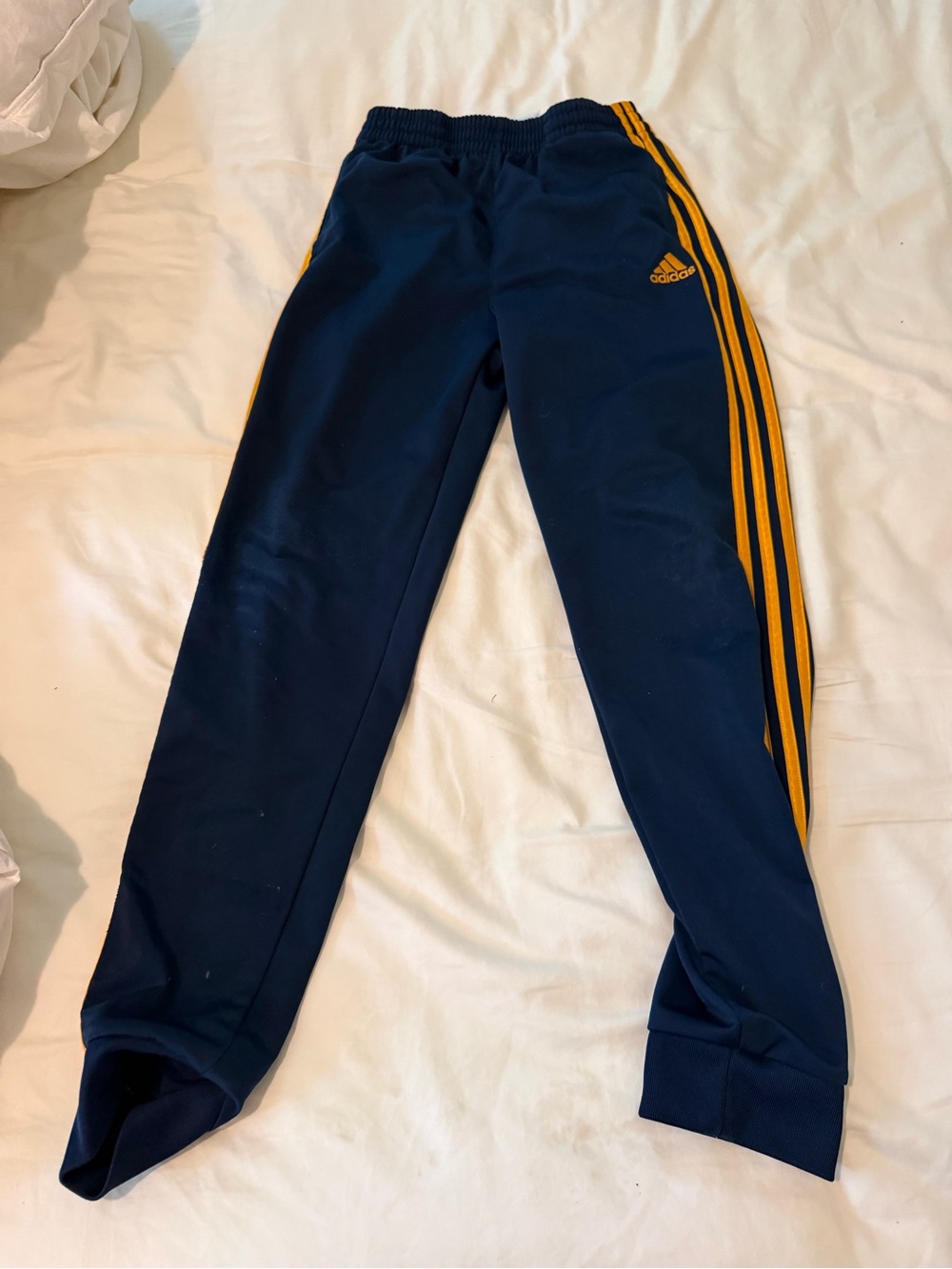adidas Navy Sweatpants with Gold Side Stripes